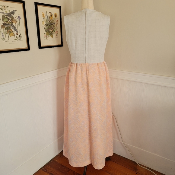 Vintage 60s Peach Silver Shimmer Sparkle Sleeveless Maxi Dress Size Large - Picture 9 of 14